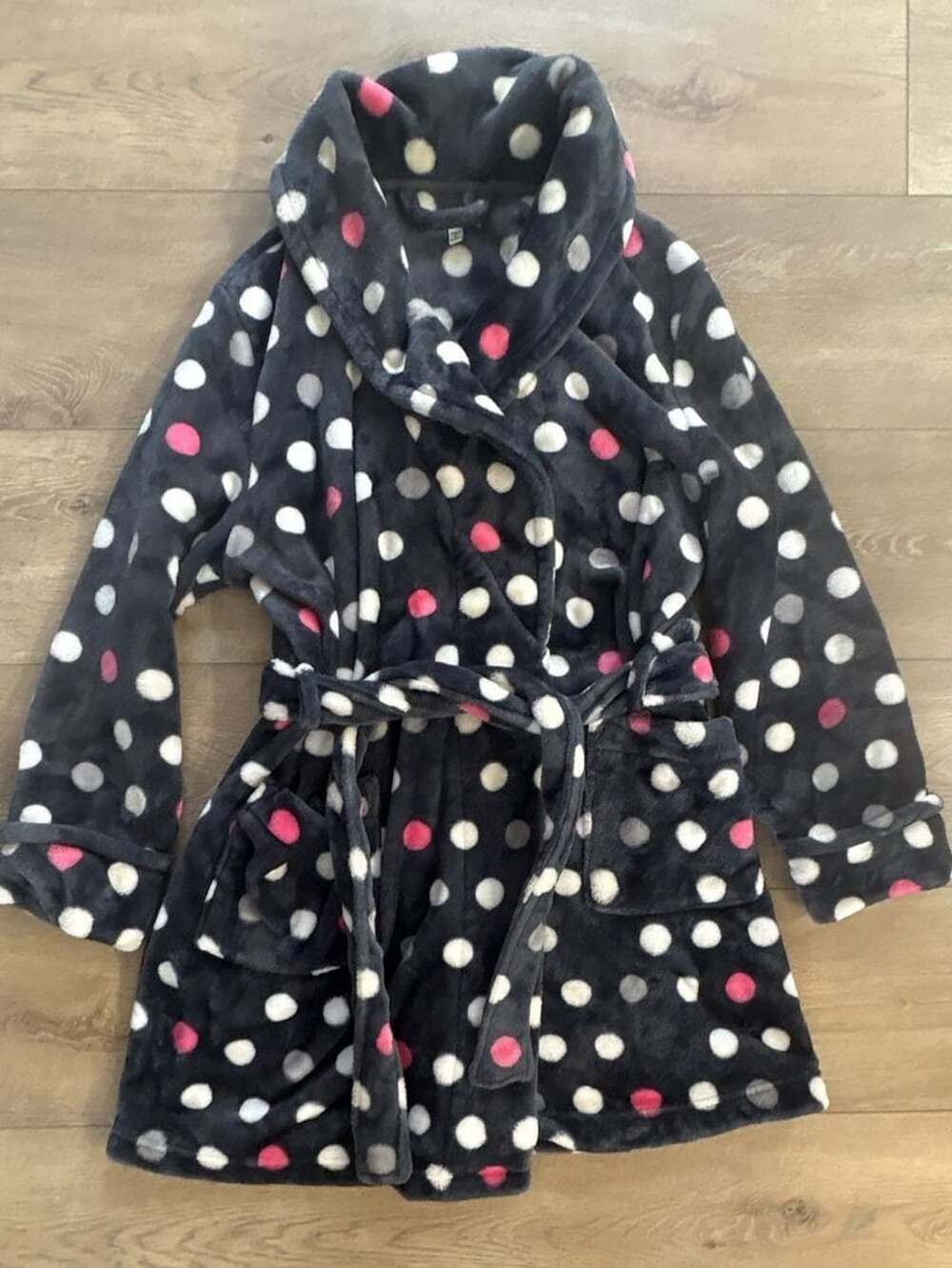 Sonoma Plush Robe Size S Gray Polka Dot